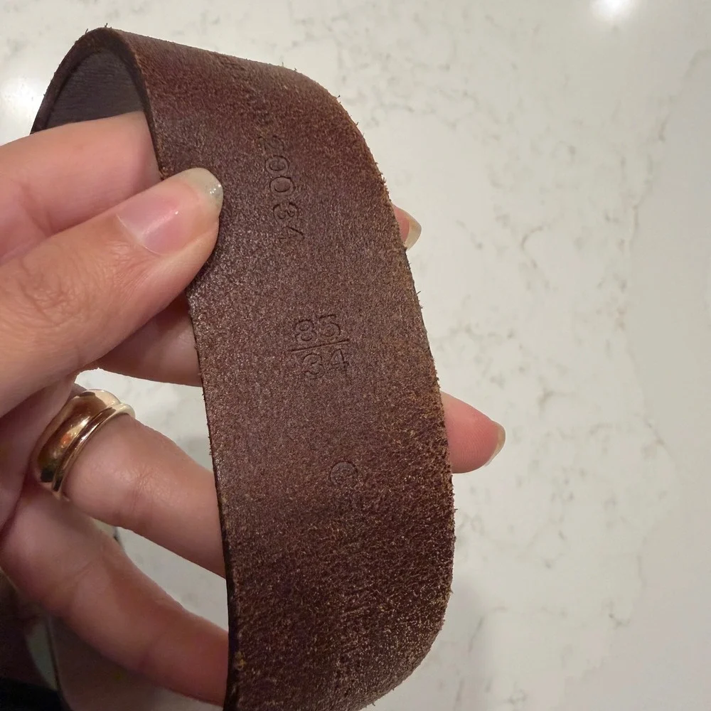 Fossil Mens Genuine Leather Belt Brown 34 MB20034 Vintage Style Buckle